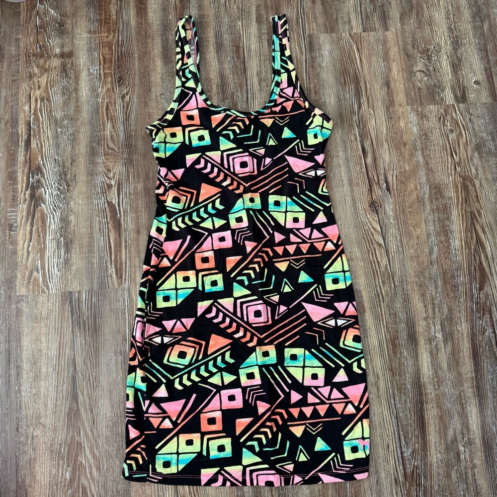 Pink Geometric Patterned Multicolor Dress
